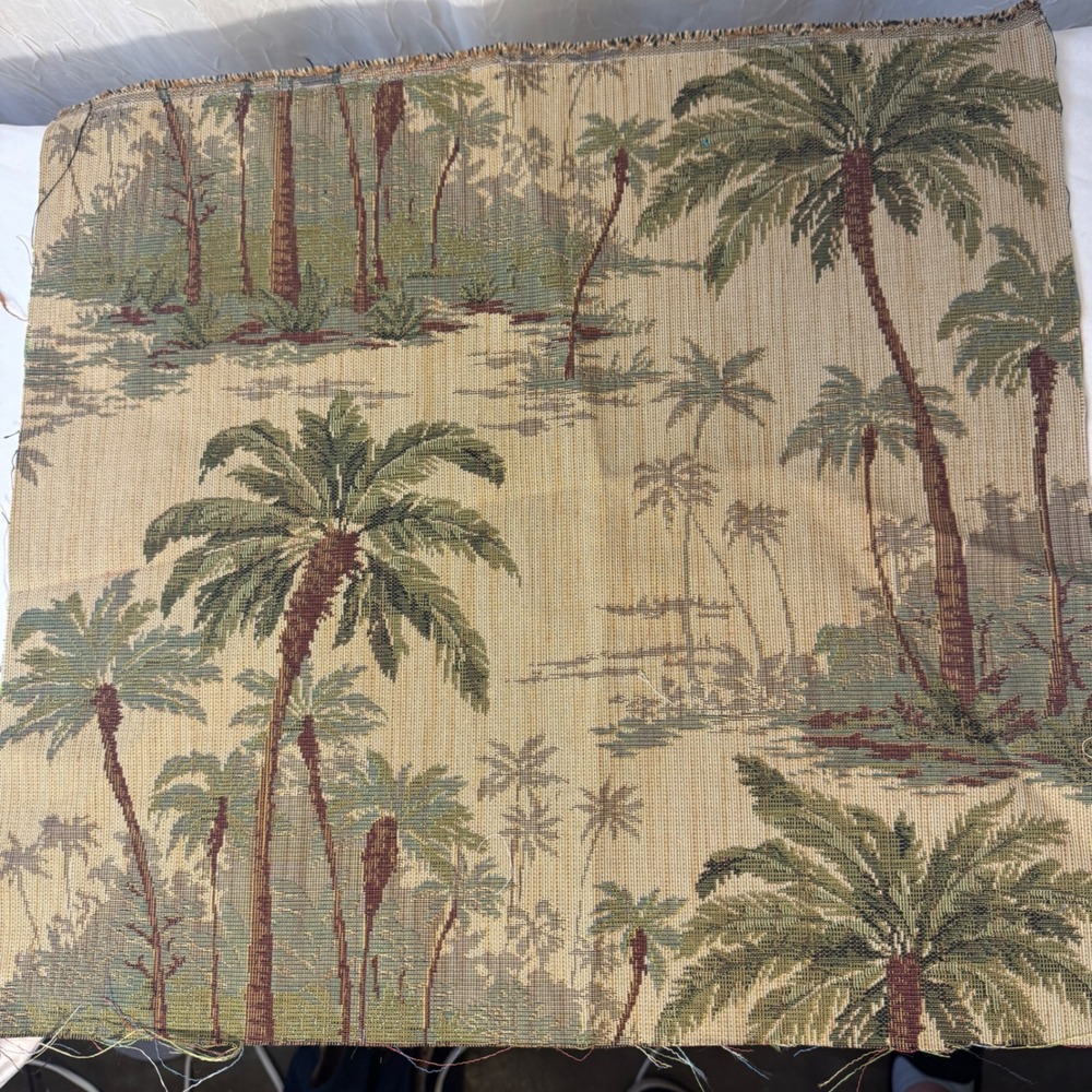 Tapestry Fabric Remnant 19.5x18 Tan‎ Tropical Palm Tree Woven